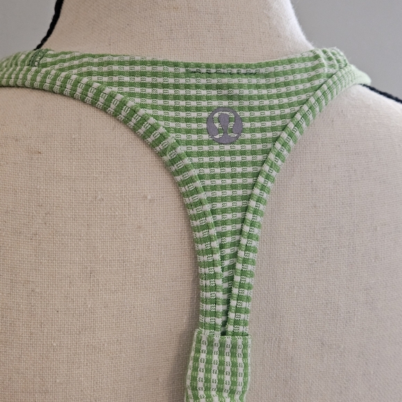 Lululemon Tank Top with Built-in Bra Racerback Green Gingham GUC Size 10 Workout - Picture 6 of 10
